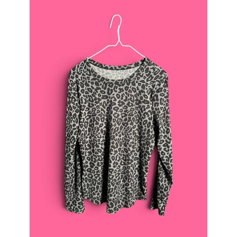 Y2K Gray Leopard Print Ribbed Fitted Top XL